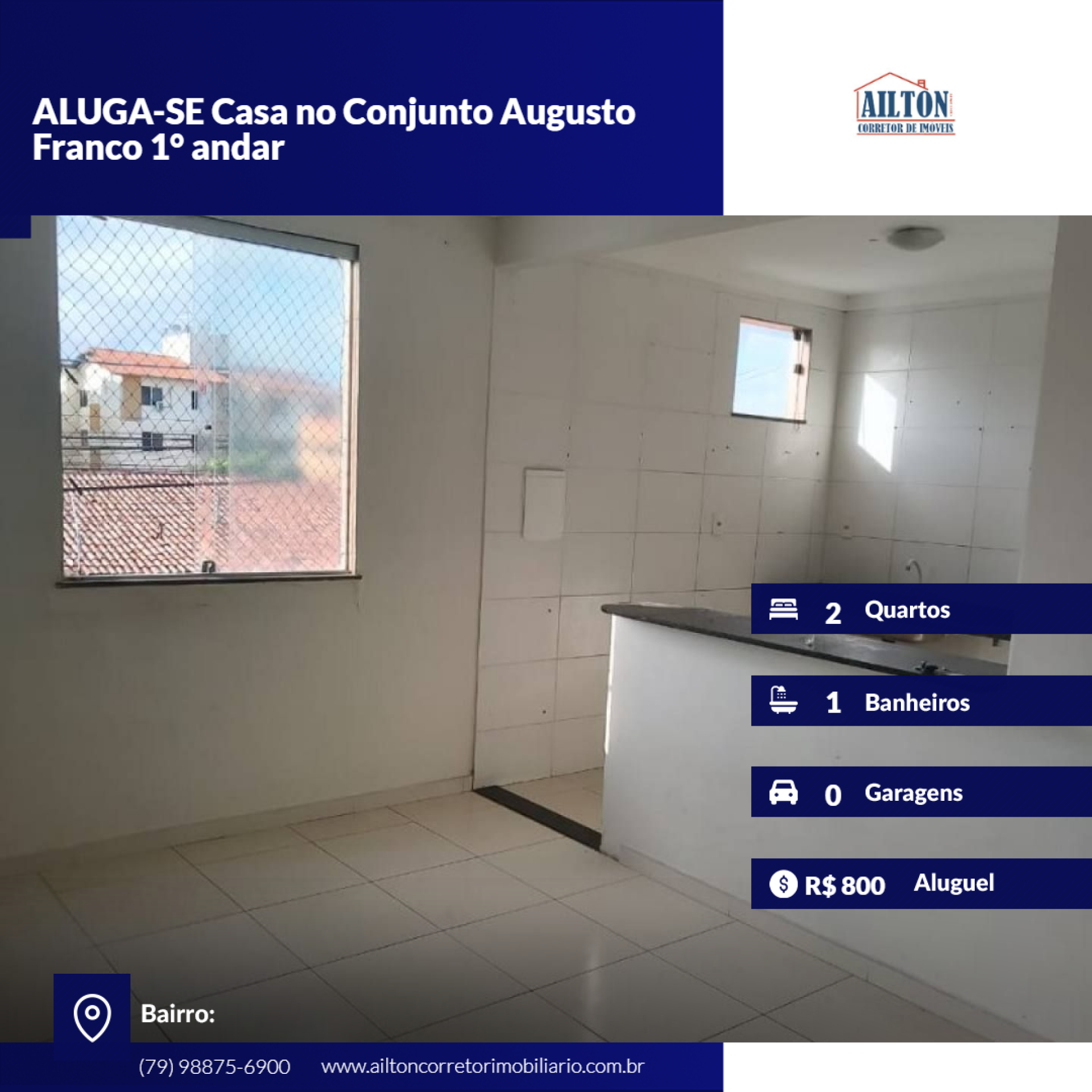 (ALUGADO) Casa no Conjunto Augusto Franco 1° andar