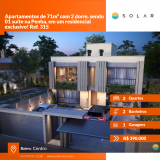 Apartamentos 71m² com 2 dorm. sendo 01 suíte no Centro da cidade de Penha, em um residencial exclusivo! Ref. 315