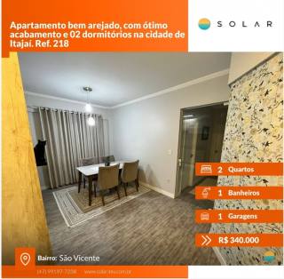 Apartamento bem arejado, com ótimo acabamento e 02 dormitórios na cidade de Itajaí. Ref. 218
