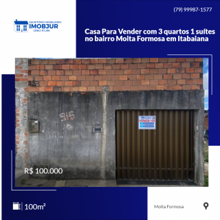 Casa Para Vender com 3 quartos 1 suítes no bairro Moita Formosa em Itabaiana