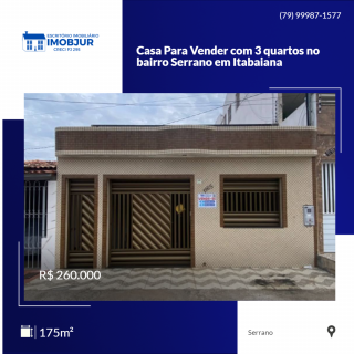 Casa Para Vender com 3 quartos no bairro Serrano em Itabaiana