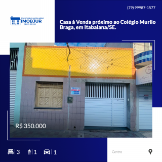 Casa à Venda próximo ao Colégio Murilo Braga, em Itabaiana/SE.