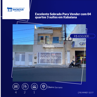 Excelente Sobrado Para Vender com 04 quartos 3 suítes em Itabaiana